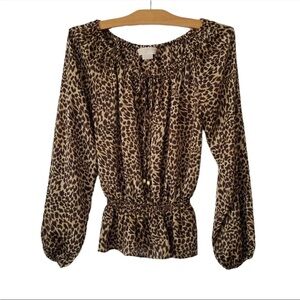 Michael Kors Womens M Peasant Top  Cheetah Animal Print Sinched Waist Top